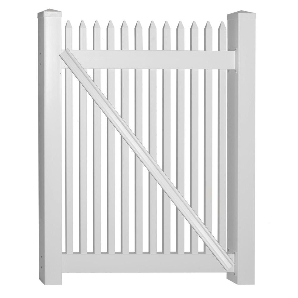 Weatherables Hartford 5 ft. W x 5 ft. H White Vinyl Picket Fence Gate