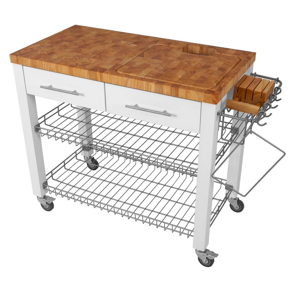 TRINITY White Kitchen Cart With Drawers &amp; Pull-Out Tray ...