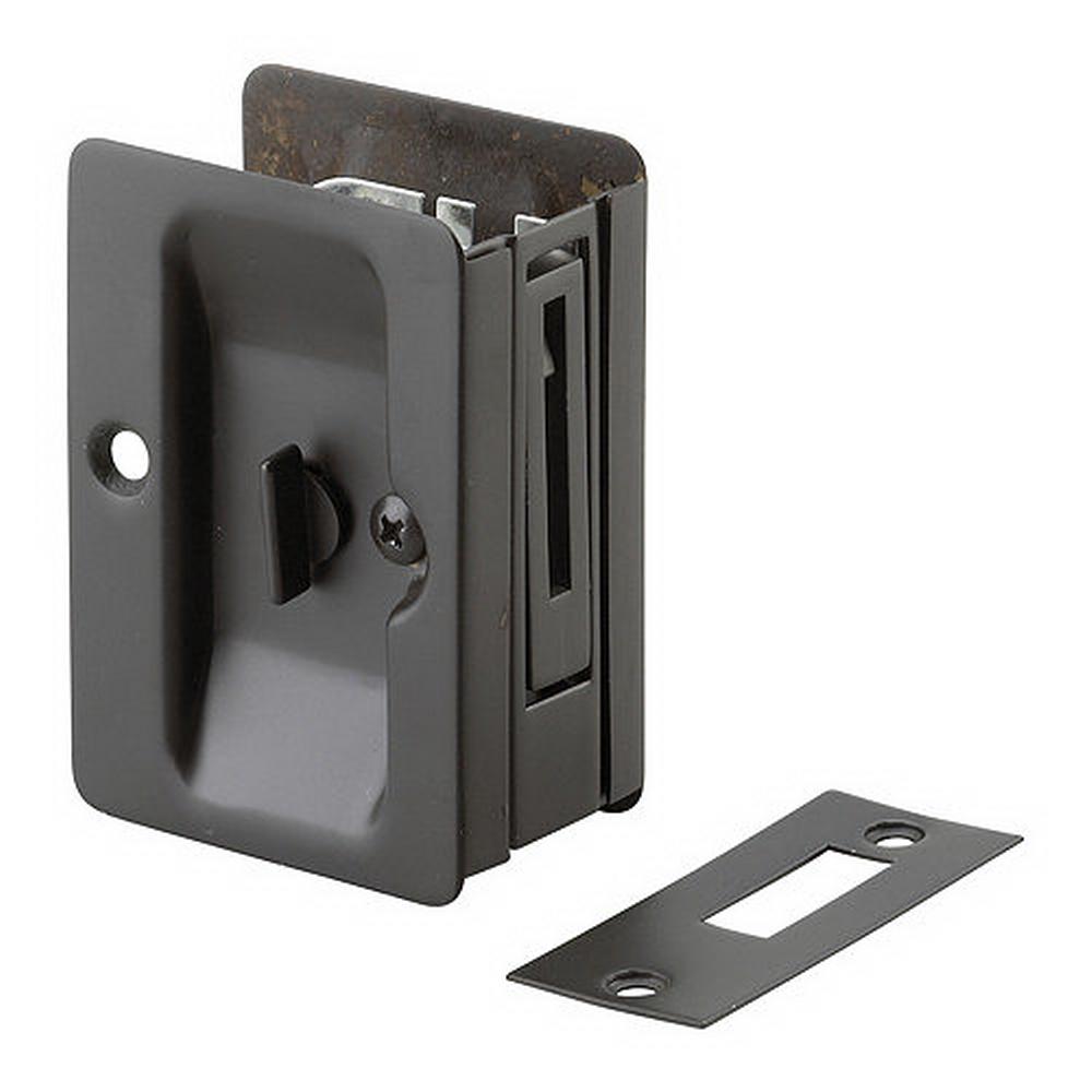 3 7 32 In Black Pocket Door Pull With Privacy Lock