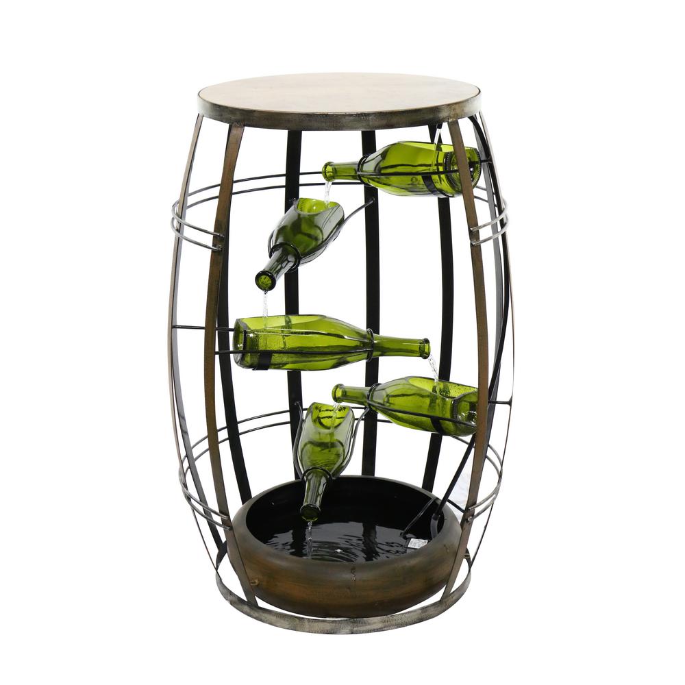 Alpine Corporation 31 in. Tall Metal Tiered Wine Bottles in a Barrel ...