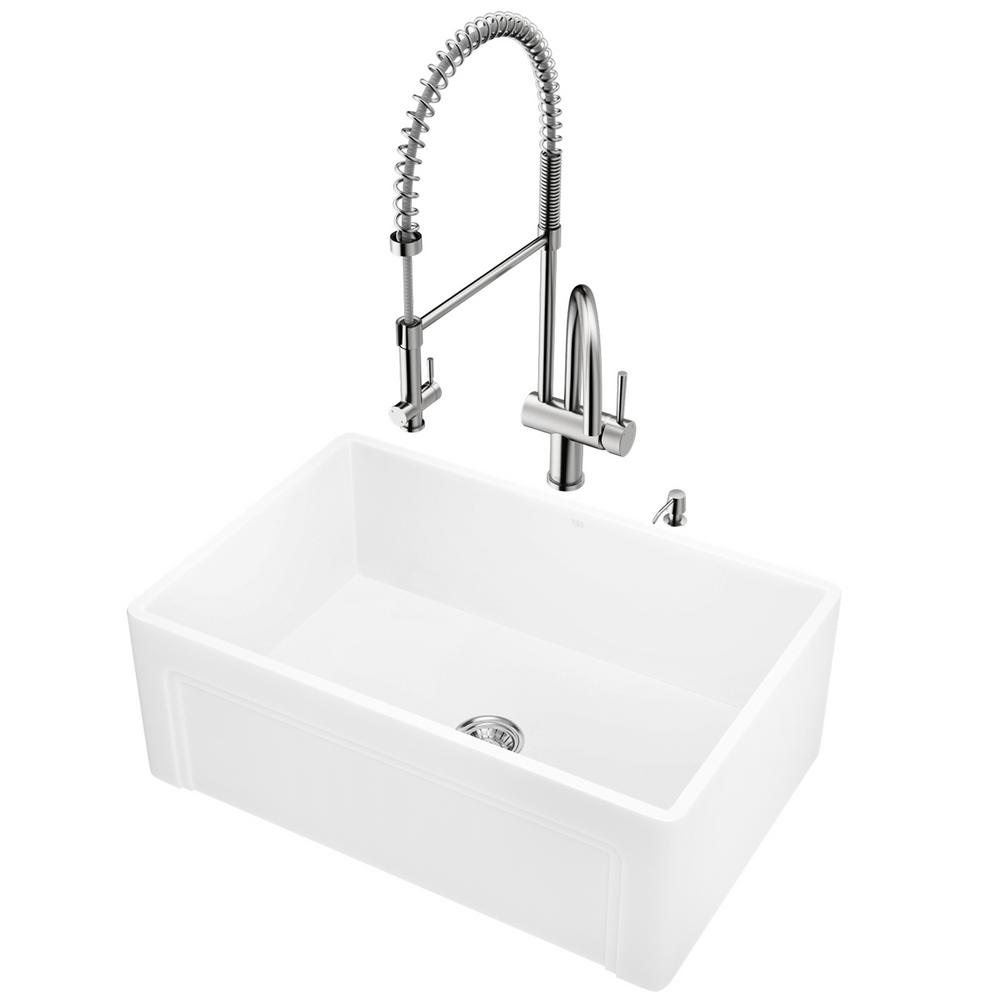 Vigo All In One Farmhouse A Front Matte Stone 27 Single Bowl All In One Farmhouse A Front Matte Stone 27 Single Bowl Kitchen Sink And Faucet Set Stainless Steel