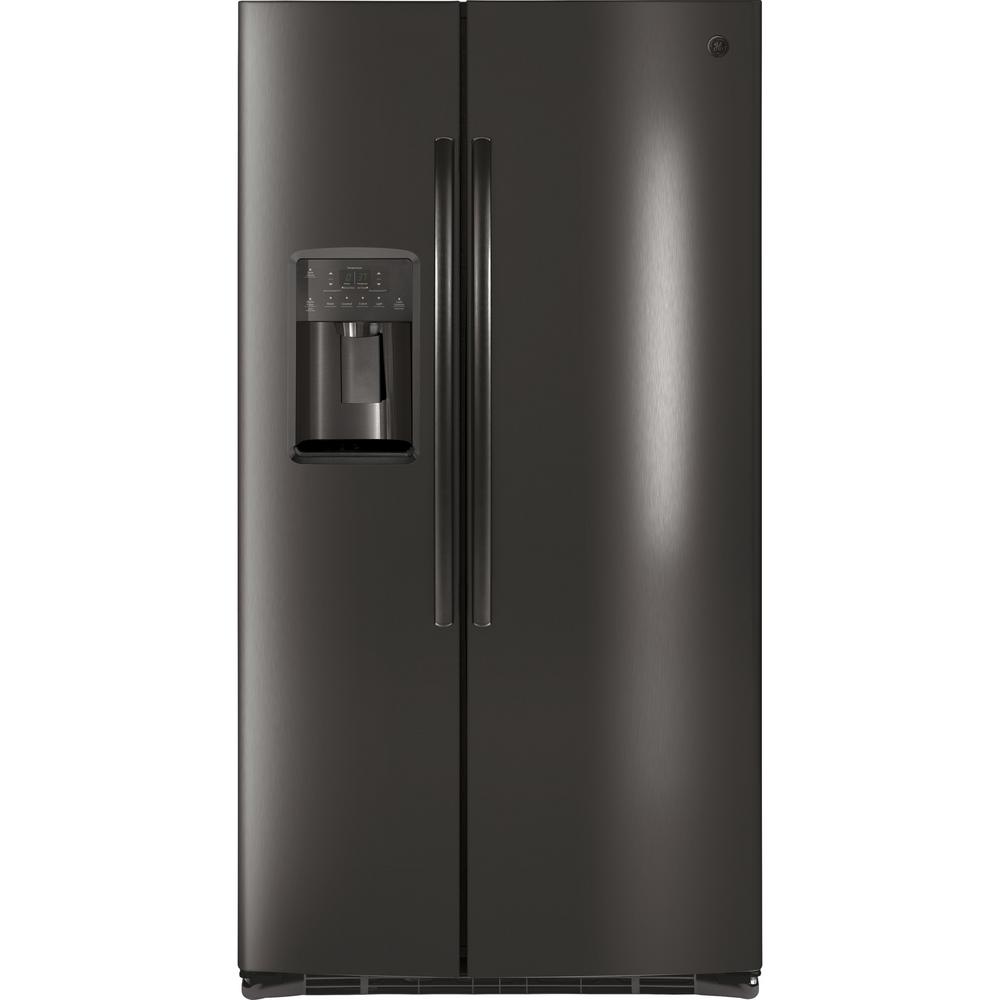 GE 36 in. W 25.4 cu. ft. Side by Side Refrigerator in Black Stainless Steel, Fingerprint