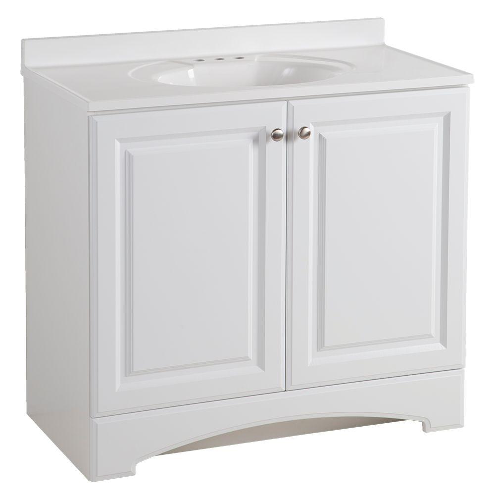 Glacier Bay 36 50 In W X 18 68 D Bath Vanity White With Cultured Marble Top Basin Gb36p2 Wh The Home Depot - Home Depot Bathroom Vanity Sinks