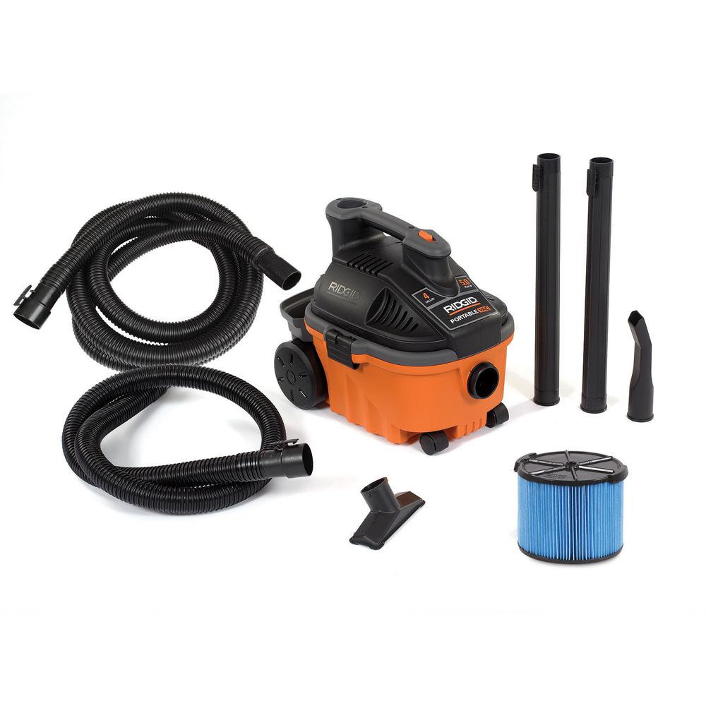 RIDGID 4 Gal. 5.0Peak HP Wet/Dry Vac with 14 ft. TugALong Hose