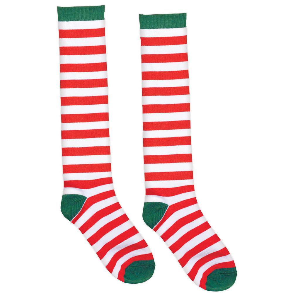 White Red Striped Light Up Candy Cane Striped Cap Elf Christmas Adult Costume