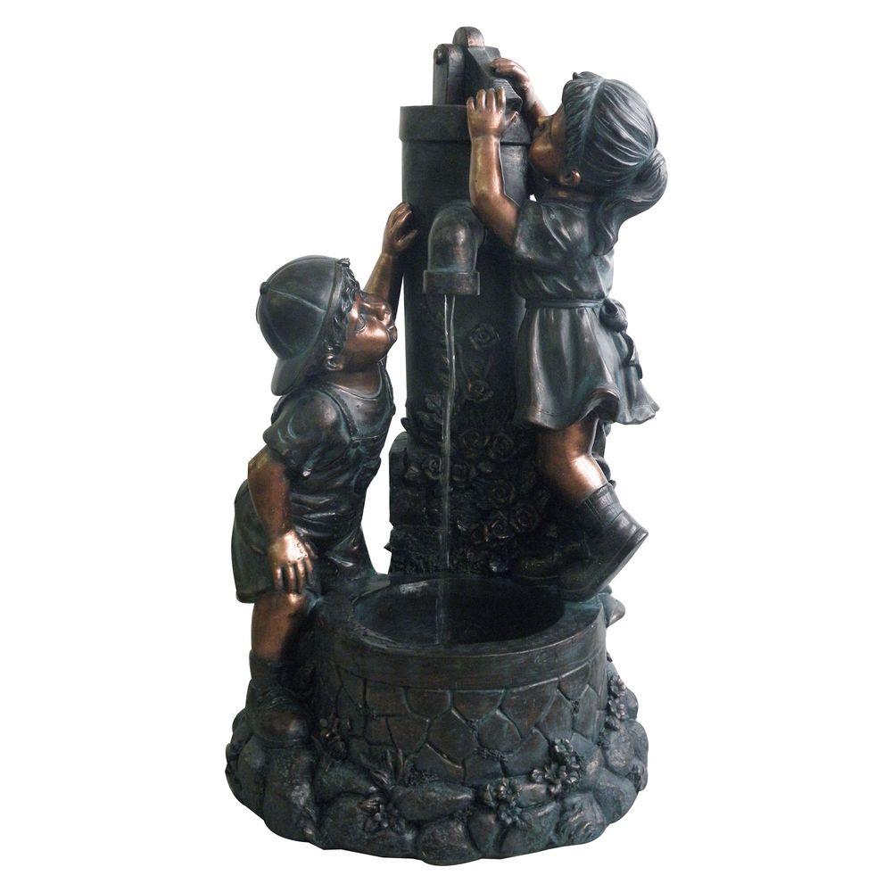 Pure Garden 28 In Boy And Girl Outdoor Fountain 50 0002 The Home Pure Garden 28 In Boy And Girl Outdoor Fountain