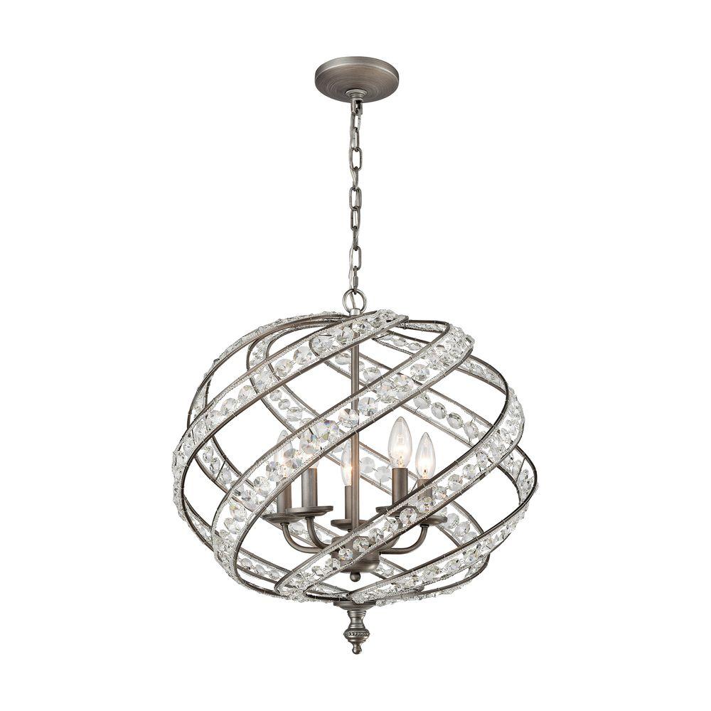 An Lighting Renaissance 5 Light Weathered Zinc Chandelier With Metal And Crystal Shade An Lighting Renaissance 5 Light Weathered Zinc Chandelier With Metal And Crystal Shade