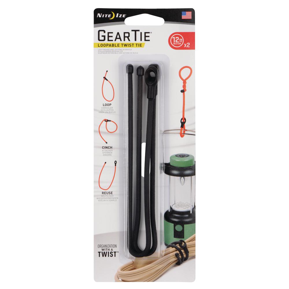 Black Nite Ize Gear Tie Loopable 24/" Twist Tie 2-Pack
