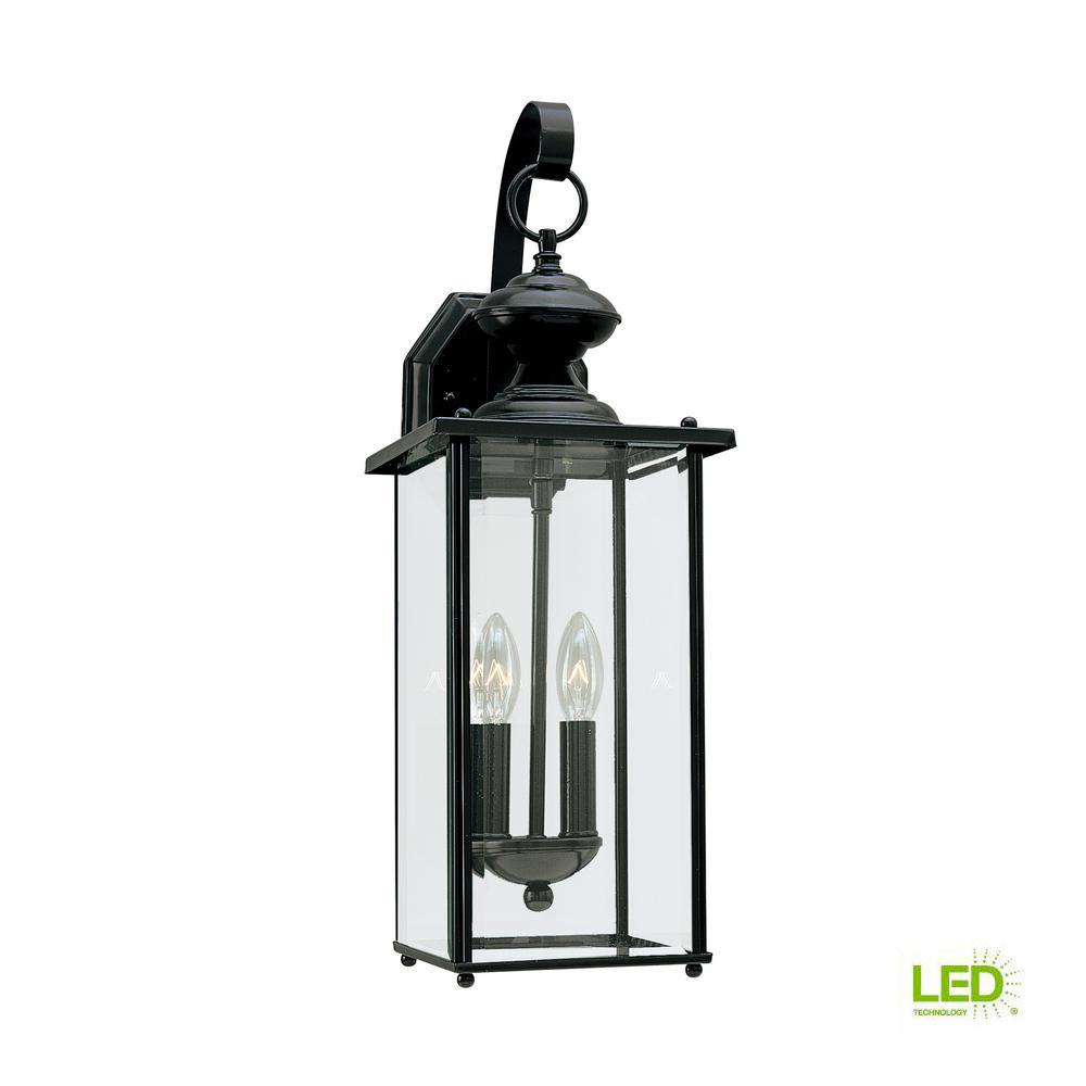 Sea Gull Lighting Jamestowne 2 Light Small Black Outdoor 20 25 In Sea Gull Lighting Jamestowne 2 Light Small Black Outdoor 20 25 In Wall Mount Lantern With Dimmable Candelabra Led Bulb