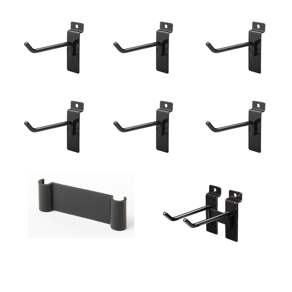 Jifram Easy Living 4 in. Metal Slat Wall Hooks in Black (6/Bag