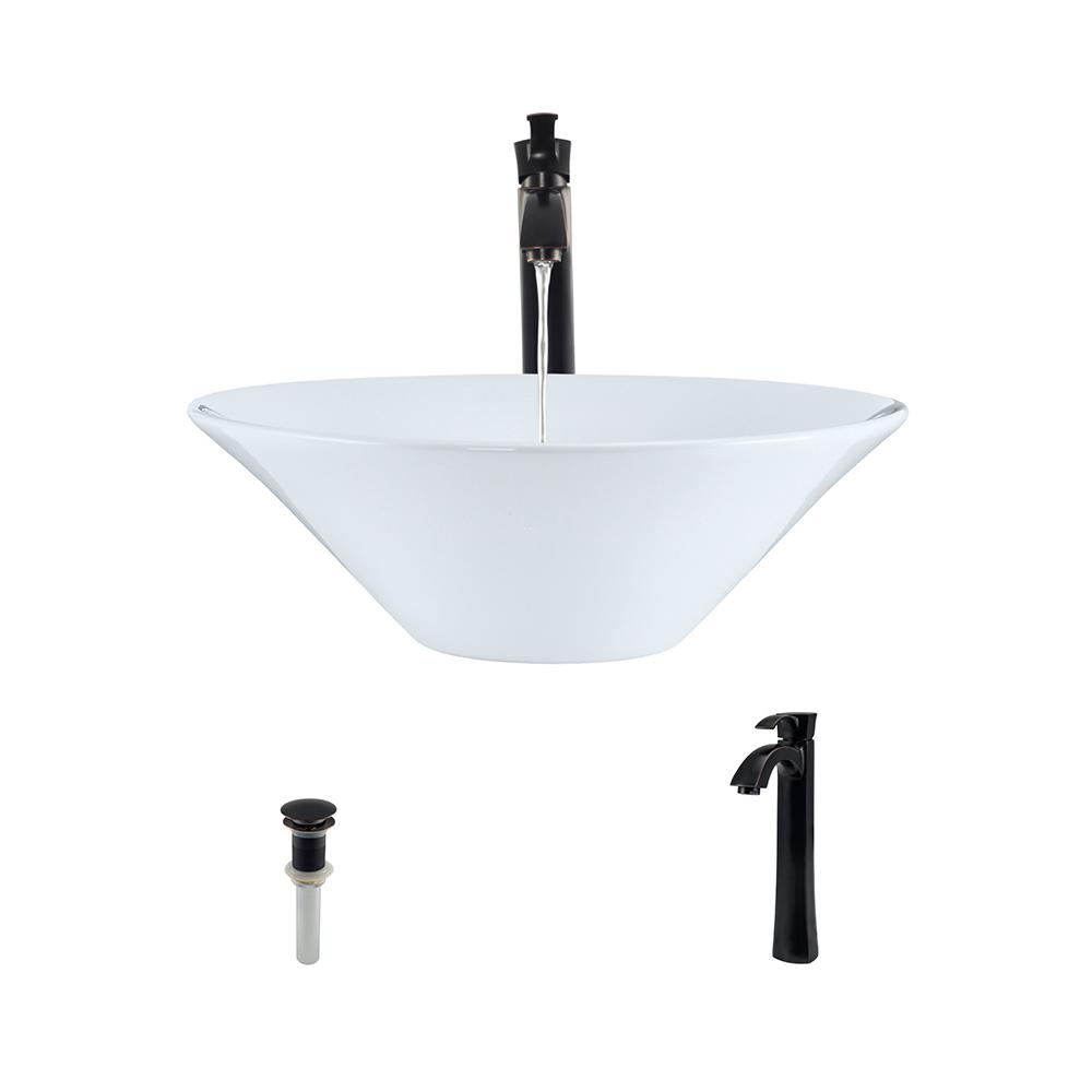 MR Direct Porcelain Vessel Sink in White with 726 Faucet and PopUp