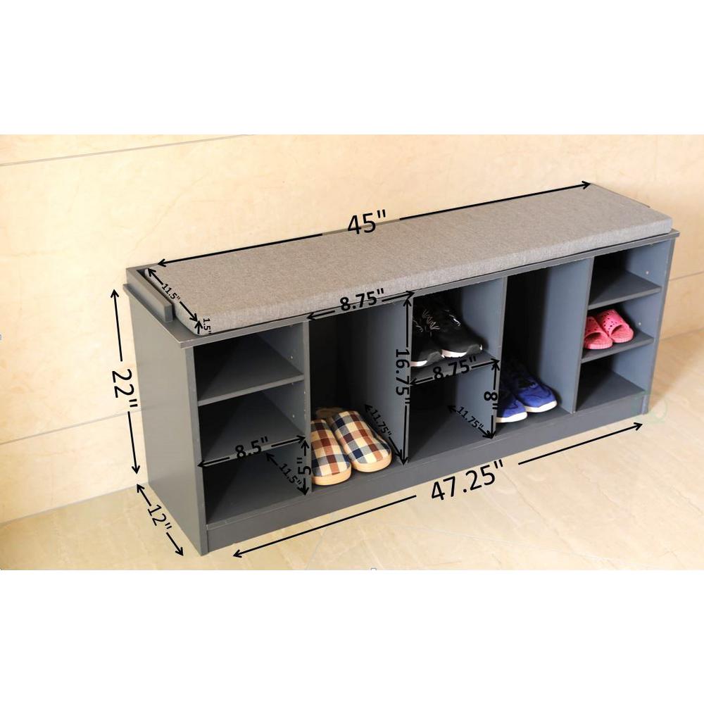 Basicwise Wooden Shoe Cubicle Storage Entryway Bench With Soft