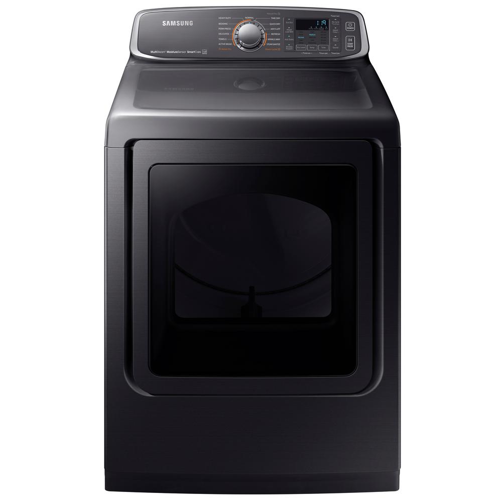 Samsung 7 4 Cu Ft Electric Dryer With Steam In Black Stainless Electric Dryer With Steam In Black Stainless Energy Star Dve52m7750v The Home Depot
