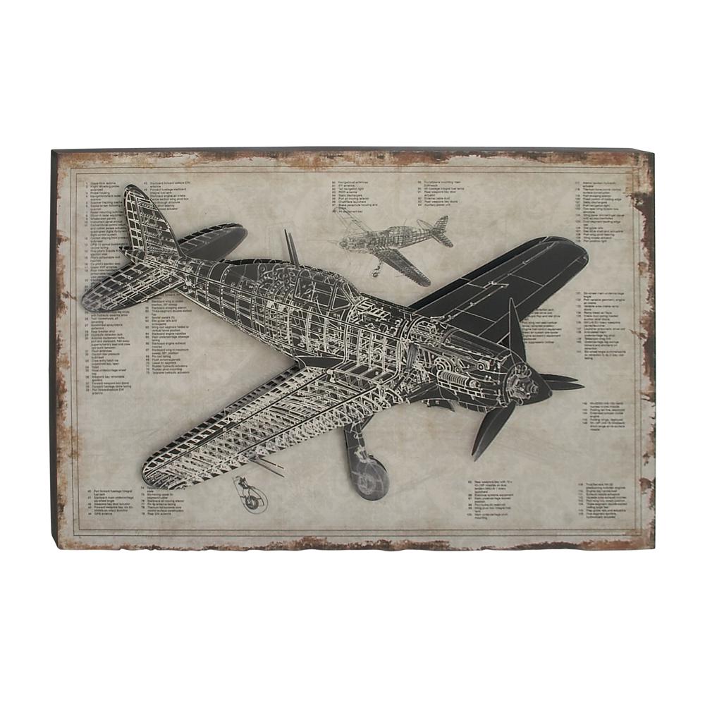 Litton Lane 46 in x 18 in Vintage Airplane Wall Art in Rustic Finish 3D Accents