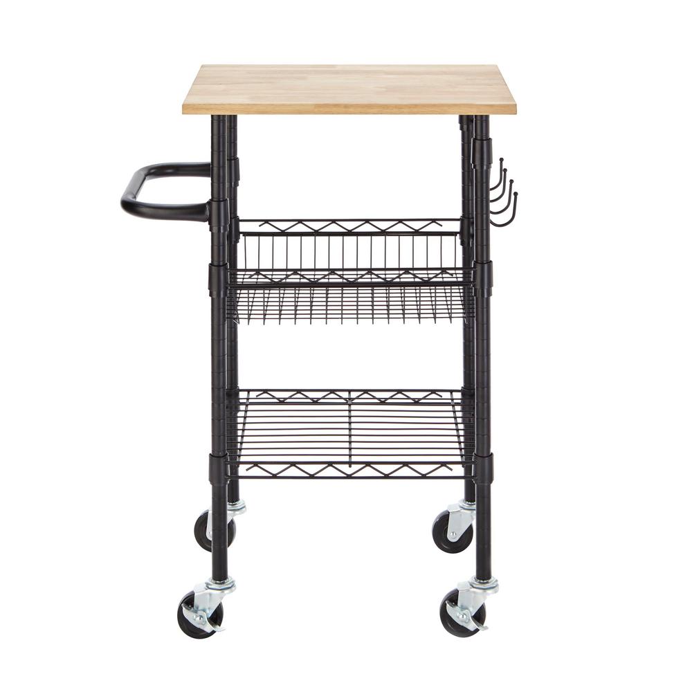 Kitchen Carts Islands Utility Tables The Home Depot Gatefield Black Small Kitchen Cart With Rubber Wood Top