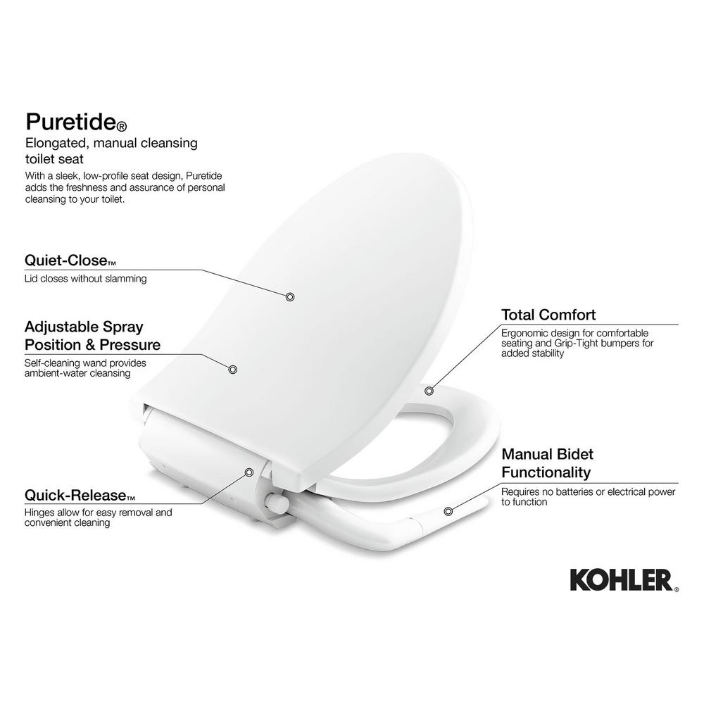 Kohler Puretide Non Electric Bidet Seat For Elongated Toilets In White K 5724 0 The Home Depot - Kohler Toilet Seat Assembly Kohler Puretide Non Electric Bidet Seat For Elongated Toilets In White K 5724 0 The Home Depot - Kohler Toilet Seat Assembly