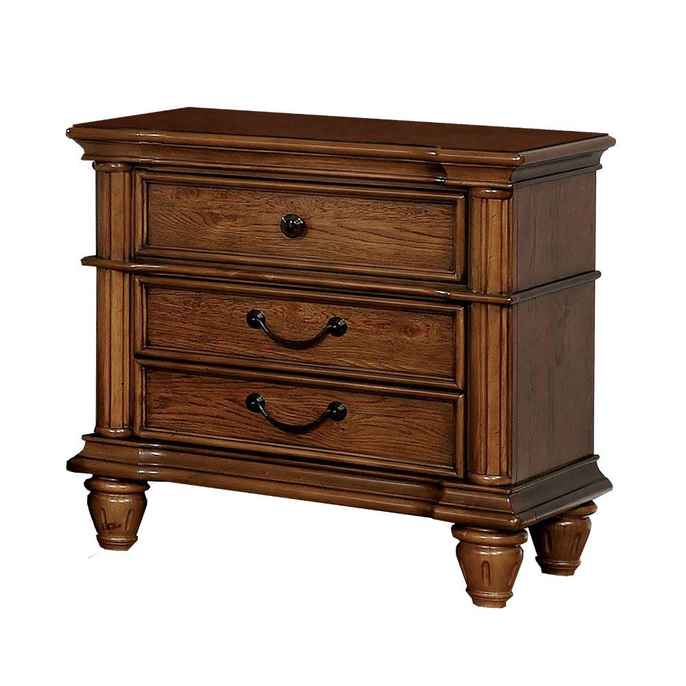 Benjara Traditional Style Brown Wooden 3 Drawer Nightstand With Turned Legs 17 L X 30 W X 29 5 H Bm203206 The Home Depot