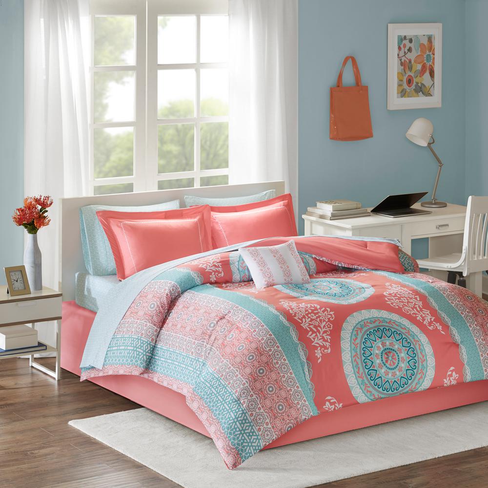 coral and teal baby girl bedding