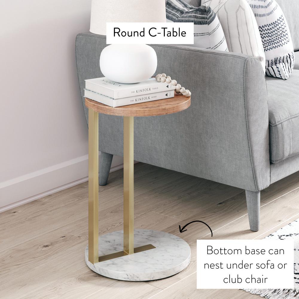 Nathan James Wyatt Gold and White Round Wood Tabletop with Marble