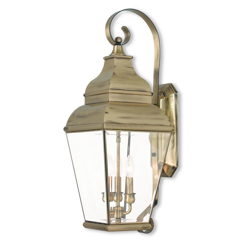 Livex Lighting Exeter 3Light Antique Brass Outdoor Wall Mount Lantern