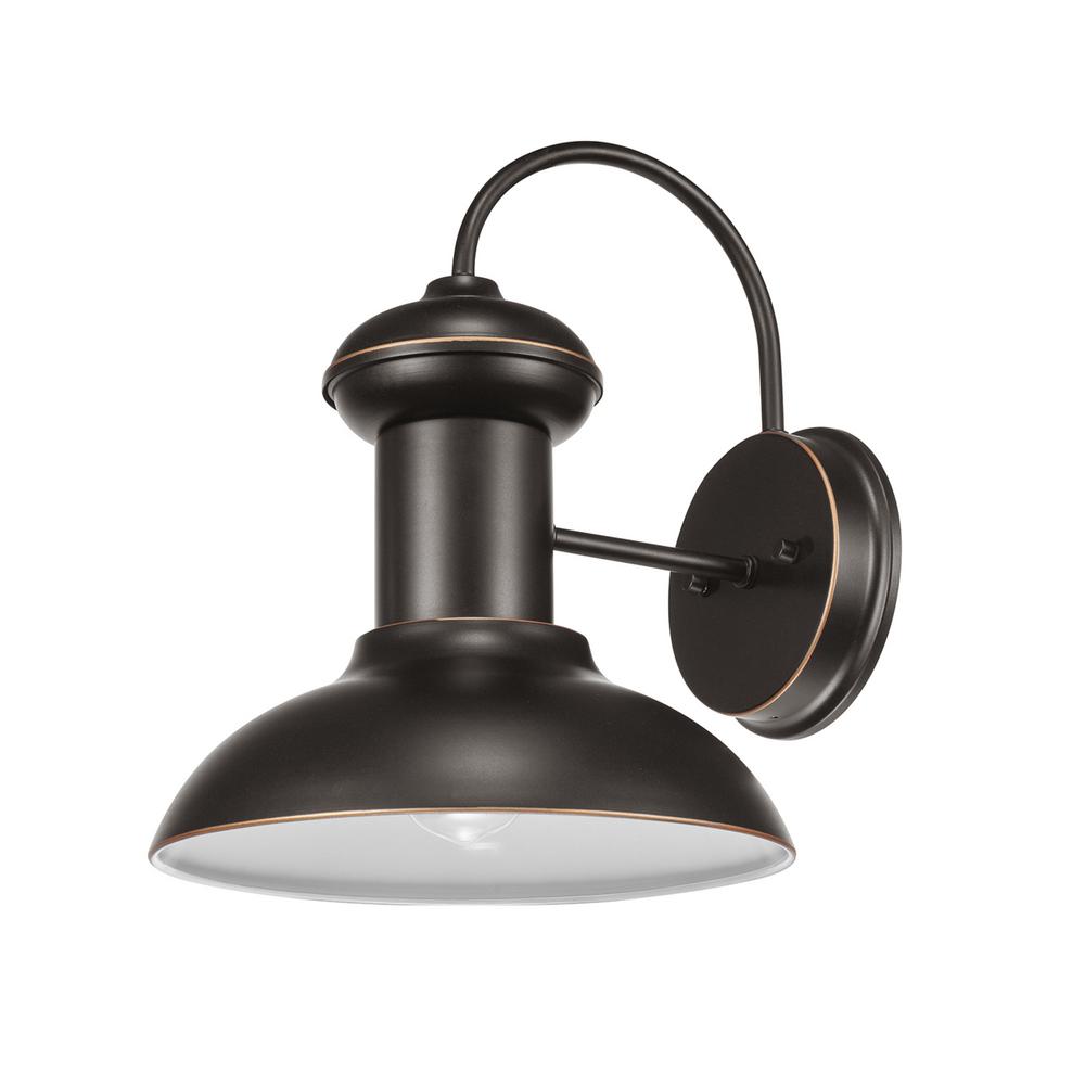 Globe Electric Jameson 1-Light Oil Rubbed Bronze Outdoor Indoor Wall Sconce White Interior