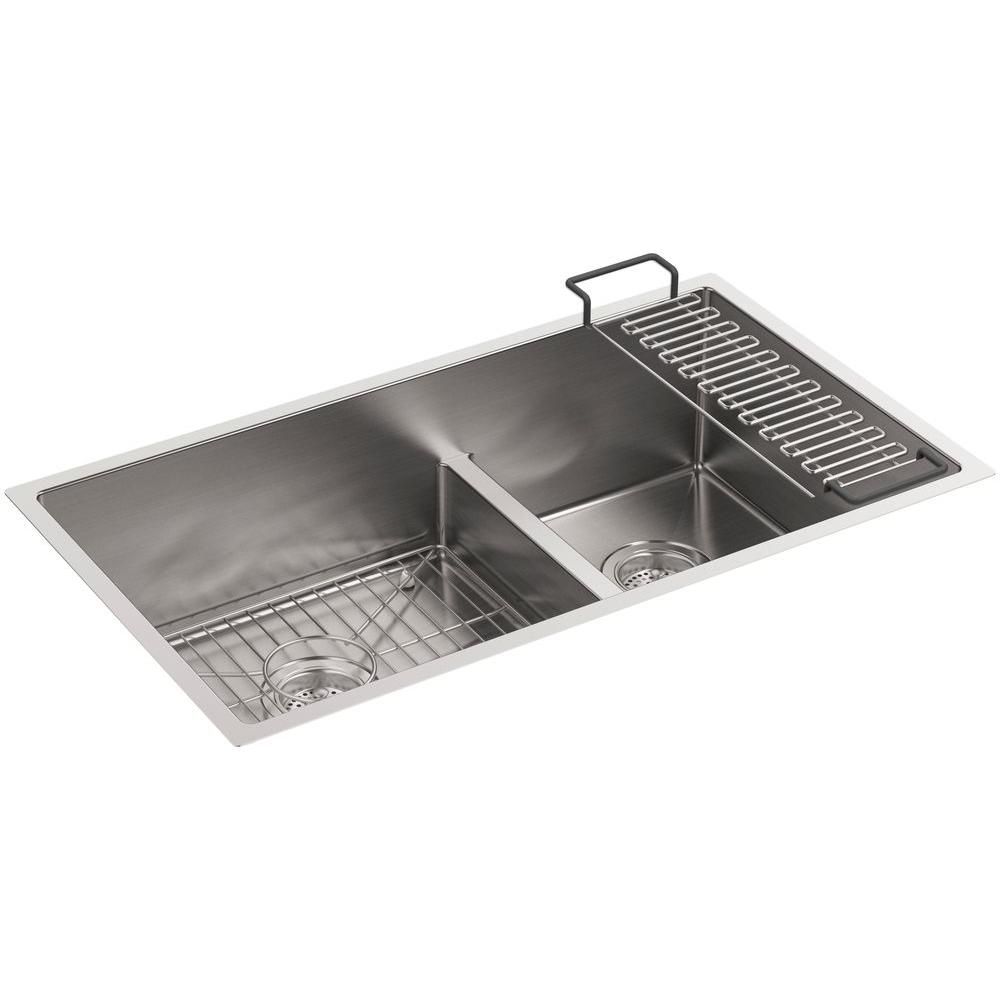 Kohler Strive Undermount Stainless Steel 32 In Double Bowl Kitchen Sink Kit