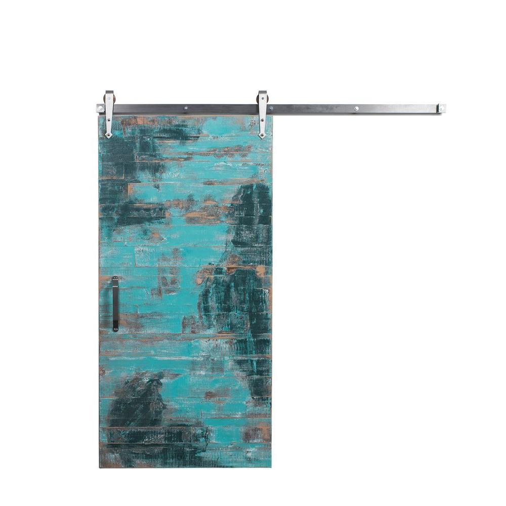 Rustica Hardware 42 in. x 84 in. Reclaimed Aqua Wood Barn Door with ...