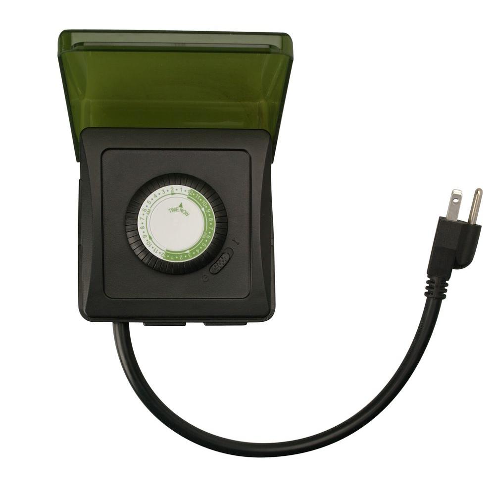 Woods 15 Amp 24 Hour Outdoor Plug In Heavy Duty Dual Mechanical Timer Black 50012wd The Home Depot Woods 15 Amp 24 Hour Outdoor Plug In, Outdoor Timer For Lights Home Depot