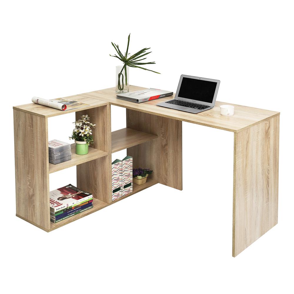 FurnitureR Ivory LShape Computer Desk MDF Wood Shelves Storage