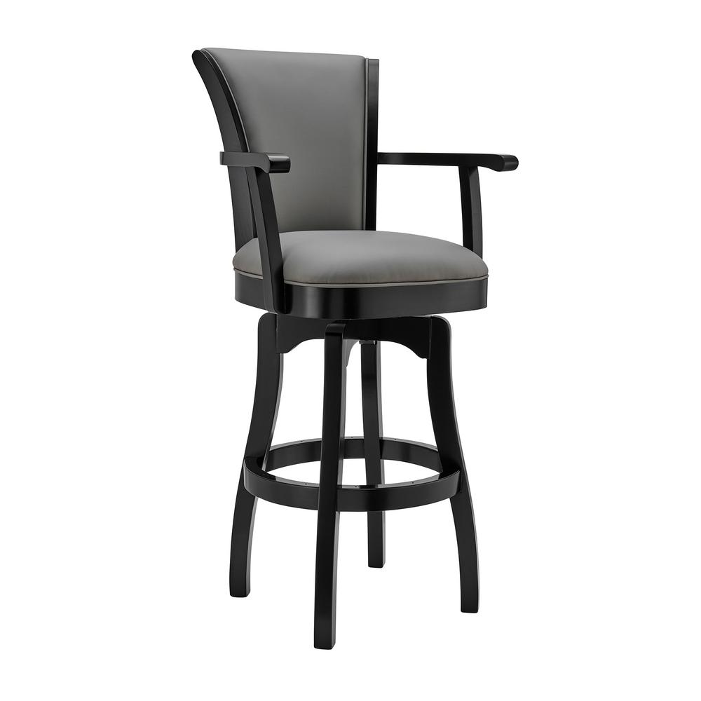 Raleigh 30 Bar Height Swivel Barstool in Black Finish and Gray Faux Leather