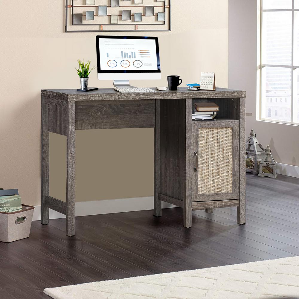 Costway 42 In Dark Oak Computer Desk Writing Table With Storage Cabinet Hw65232cf The Home Depot