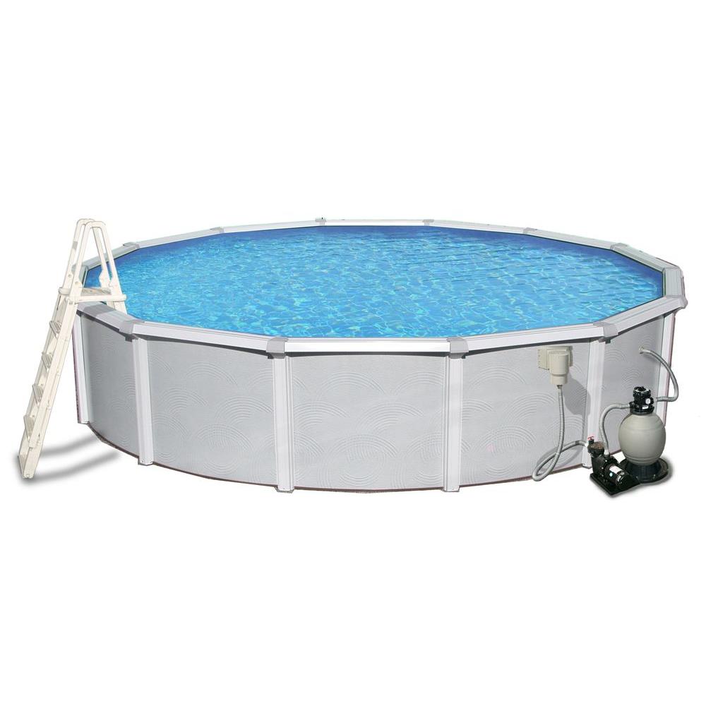 Blue Wave Samoan 27 Ft Round X 52 In Deep Metal Wall Above Ground Pool Package With 8 Top Rail