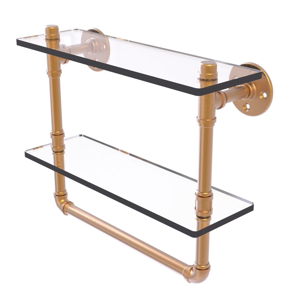 Allied Brass Pipeline Collection 16 in. Doulbe Glass Shelf with Towel
