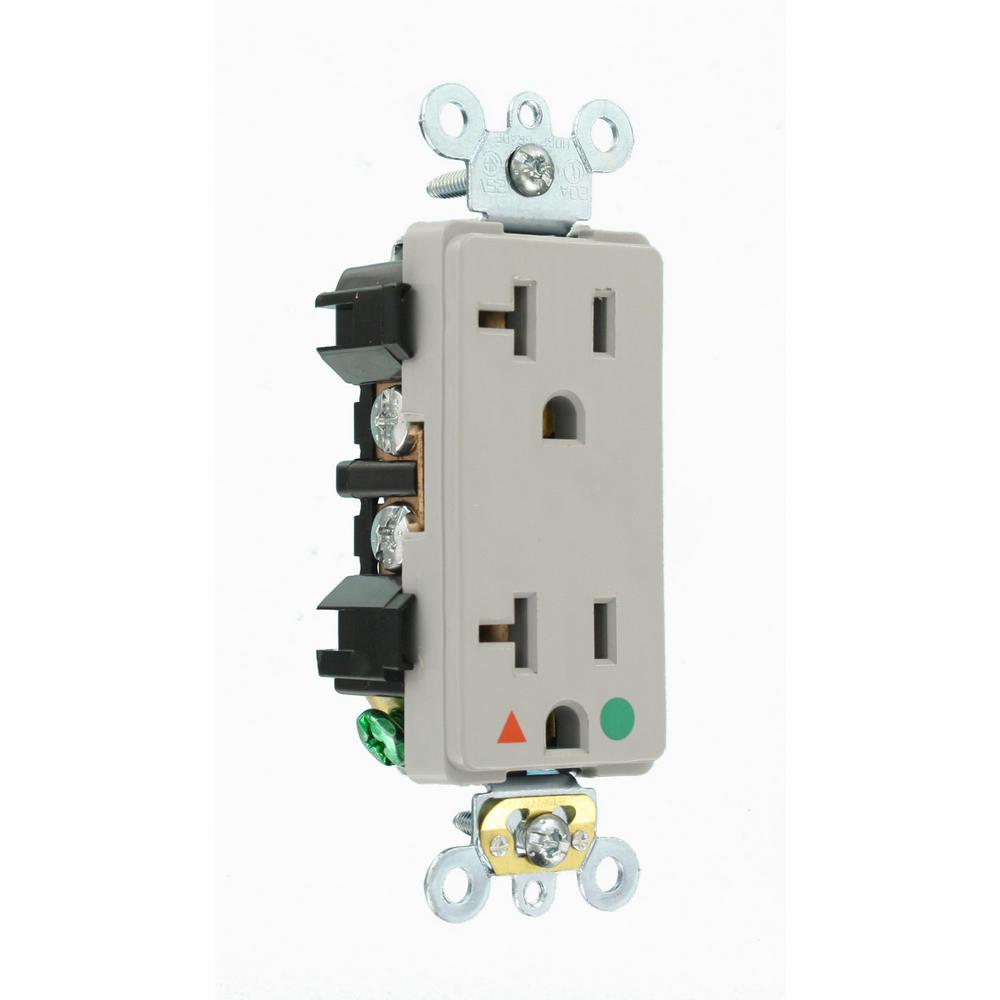 Extra Heavy Duty Hospital Grade Leviton 8300-GY 20 Amp Duplex Receptacle Straight Blade Gray Self Grounding 125 Volt