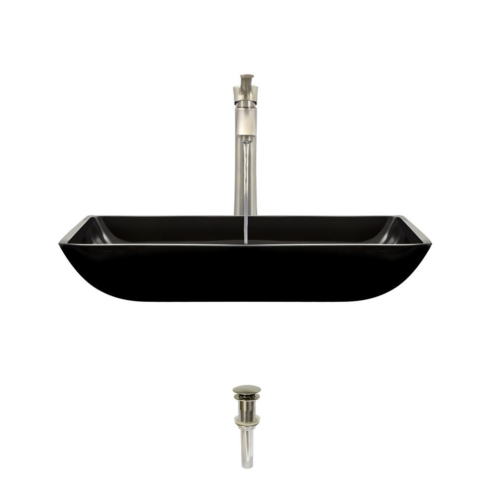 Mr Direct Glass Vessel Sink In Black With 726 Faucet And Pop Up