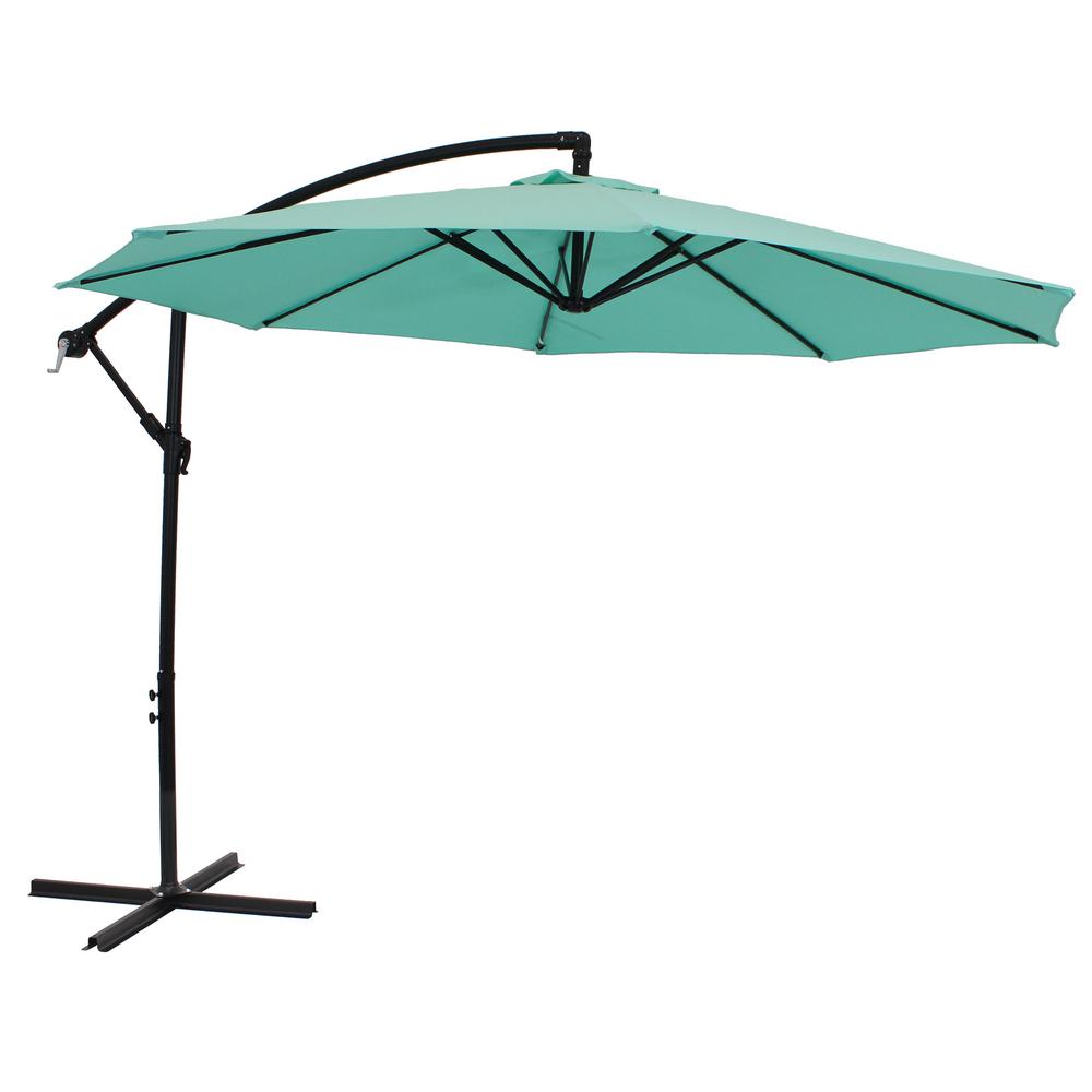 Sunnydaze Decor 9 5 Ft Steel Cantilever Offset Outdoor Patio Umbrella With Crank In Seafoam Rul 076 The Home Depot