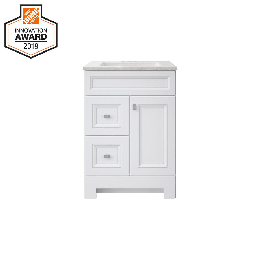 Home Decorators Collection Sedgewood 24 1 2 In Configurable Bath Vanity White With Solid Surface Top Arctic Sink Pplnkwht24d The Depot - Home Depot Bathroom Cabinets Without Sink