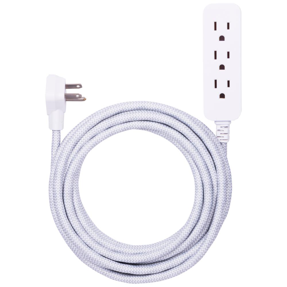 GE 8 ft. 3Outlet Designer Extension Cord Surge Protector, Gray/White