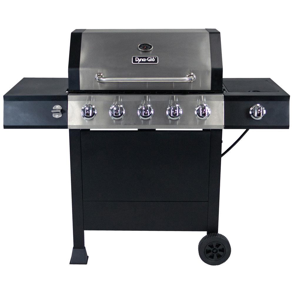 Dyna Glo 5 Burner Open Cart LP Gas Grill In Stainless Steel And