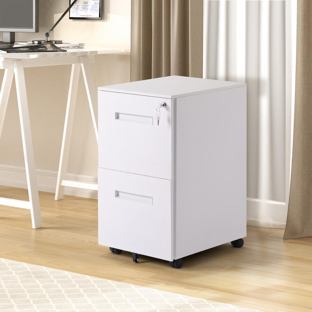Merax White 2 Drawers File Cabinet With Lock Fully Assembled Except Wheels Wf191011aak The Home Depot