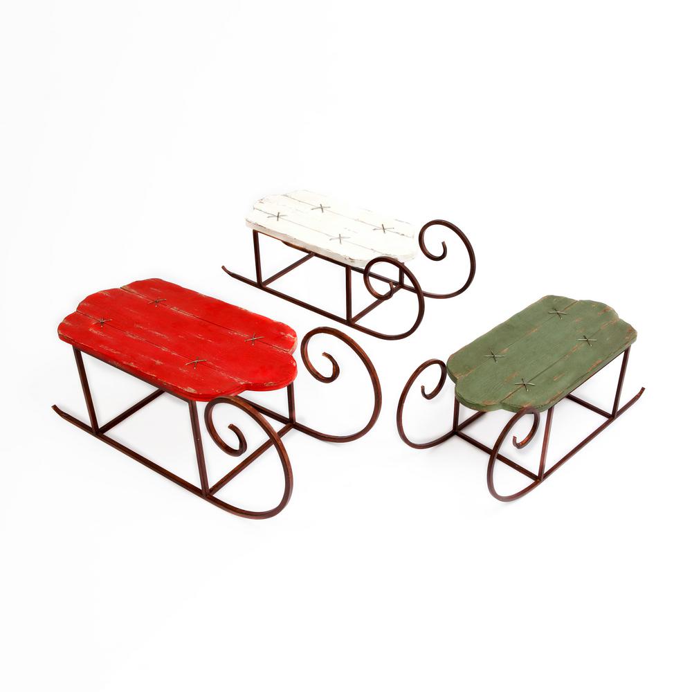 Gerson 14 In H Assorted Decorative Wood And Metal Christmas Sleds Set Of 3 2426830ec The Home Depot