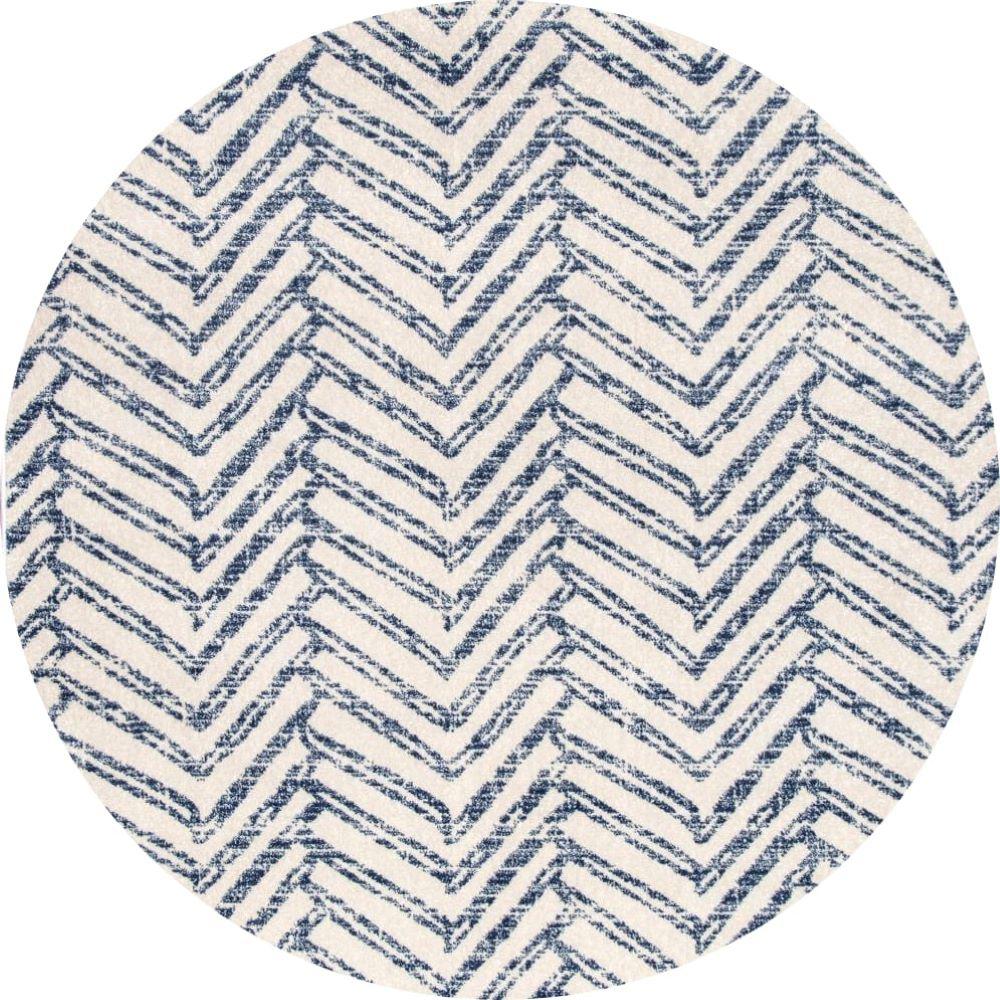 nuLOOM Rosanne Blue 8 ft. Round Geometric Herringbone Indoor Area Rug