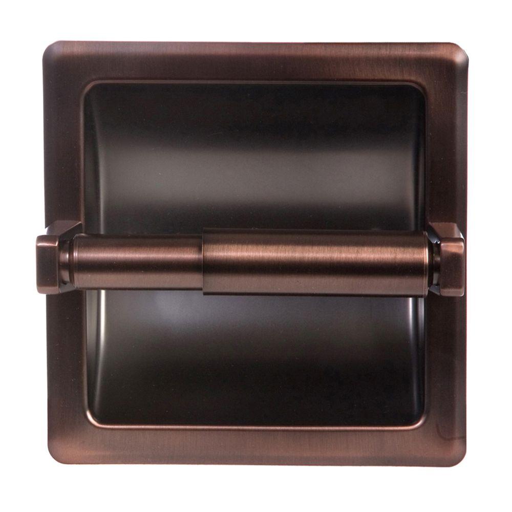 Recessed Toilet Paper Holders Bathroom Hardware The Home Depot Recessed Toilet Paper Holder With Mounting Plate In Oil Rubbed Bronze