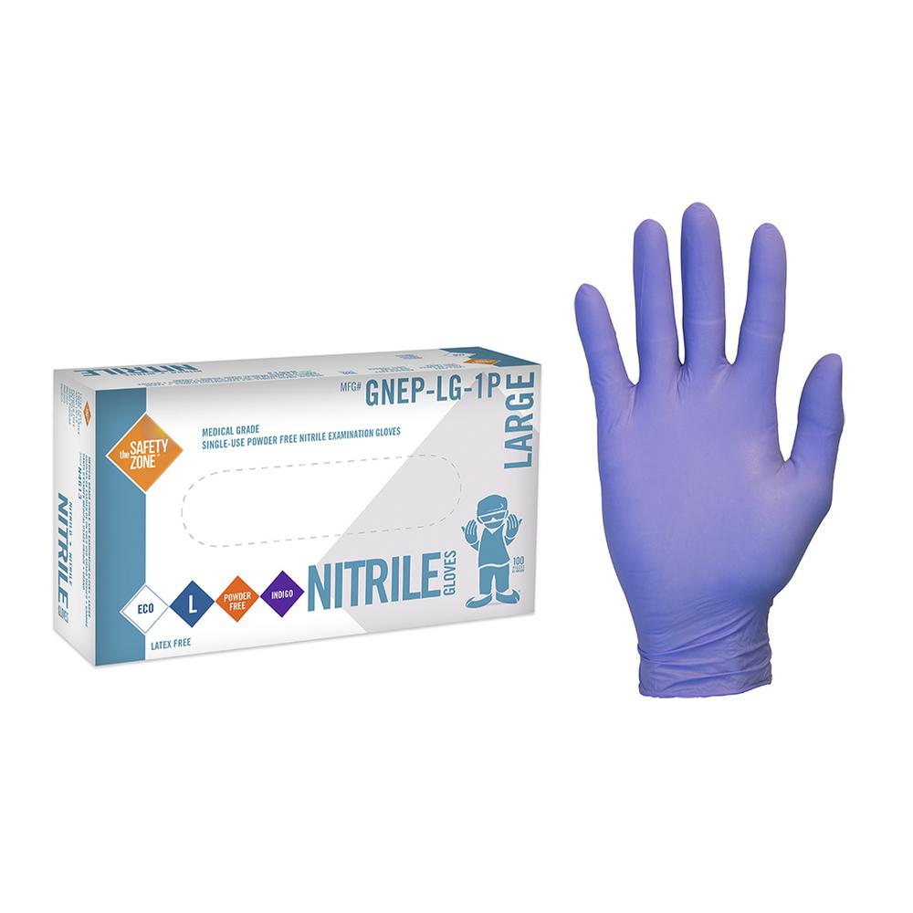 The Safety Zone Medium Indigo Nitrile Exam Glove Powder Free Bulk 1000 10 Pack Of 100 Count Gnep Md 1p The Home Depot