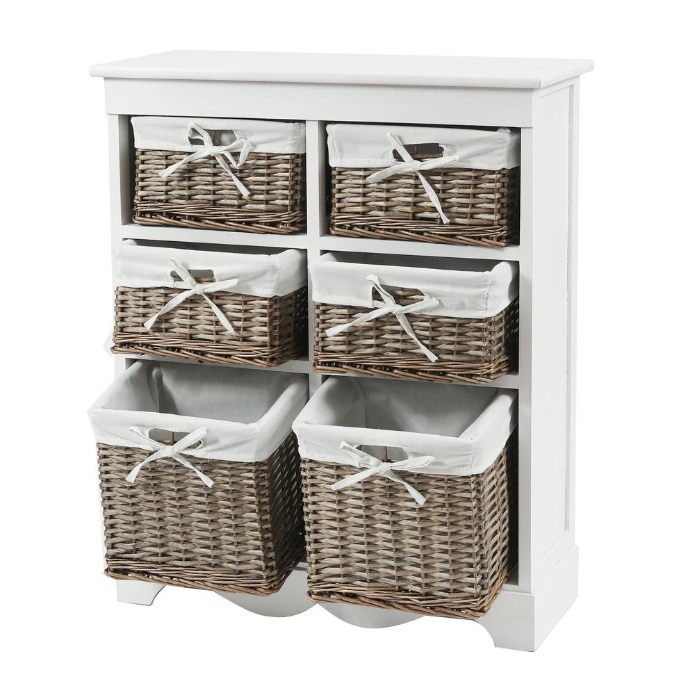 Luxen Home 30 1 In H White Wood Cabinet With 6 Drawer Baskets Whif912 The Home Depot