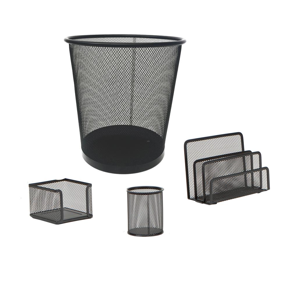 Mind Reader Metal Mesh Desk Organizer Set With Trash Can Black 4 Mind Reader Metal Mesh Desk Organizer Set With Trash Can Black 4 Pieces