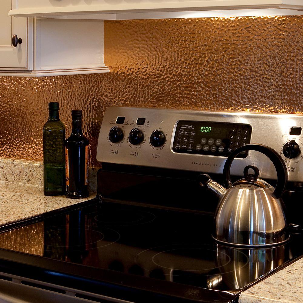 Fasade 18 In X 24 Hammered Pvc Decorative Backsplash Panel Hammered Pvc Decorative Backsplash Panel In Polished Copper B55 25 The Home Depot