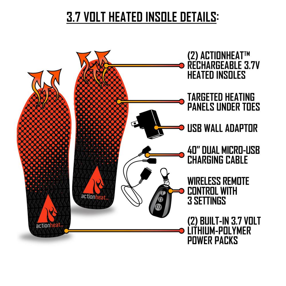 actionheat rechargeable battery heated insoles