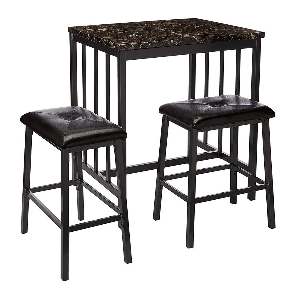 Benjara Rubber Wood 3 Piece Black Counter Height Table Set 3 Piece Black Counter Height Table Set