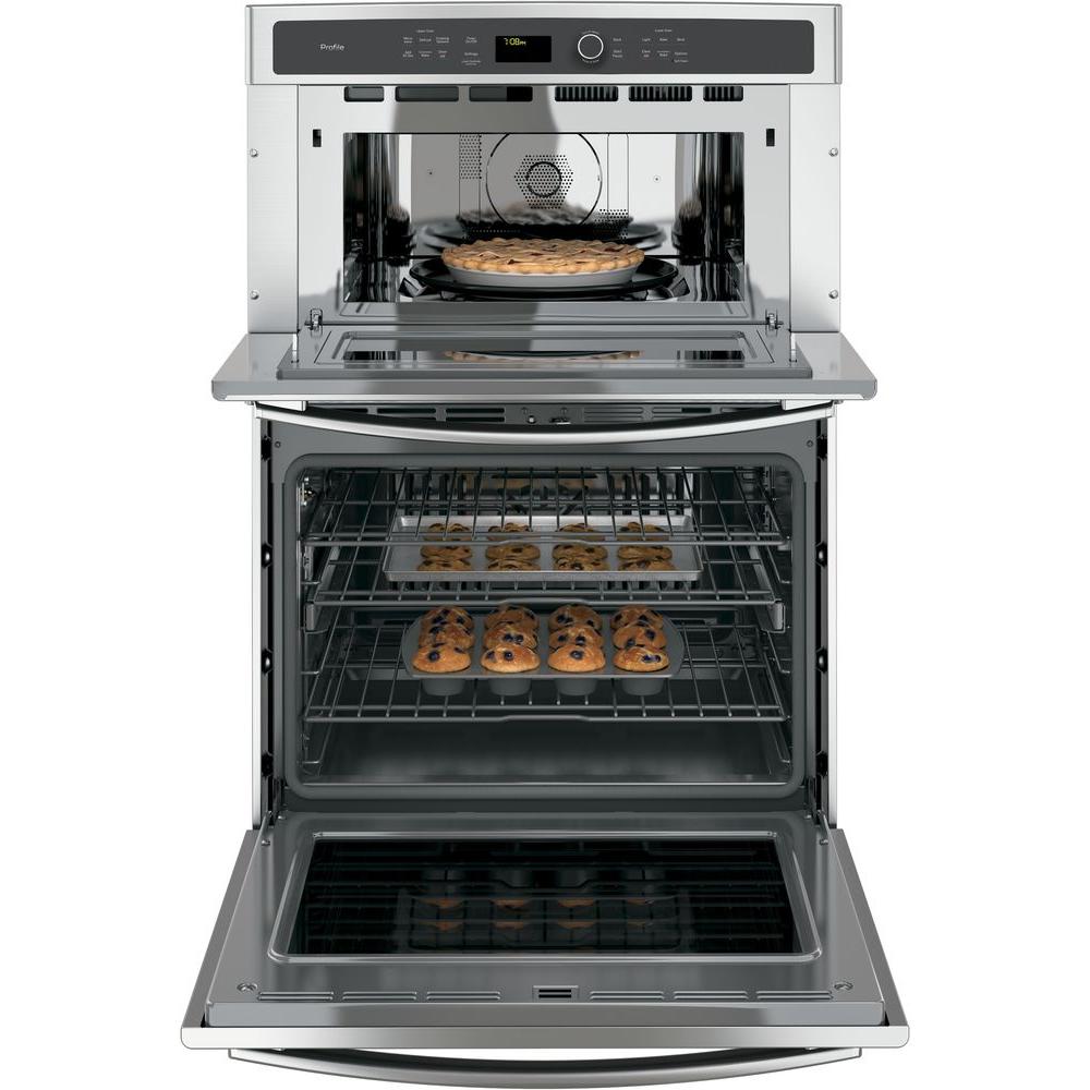 Ge Profile 30 In Double Electric Wall Oven With Convection Self Cleaning And Built Microwave Stainless Steel Pt7800shss The Home Depot Ge Profile 30 In Double Electric Wall
